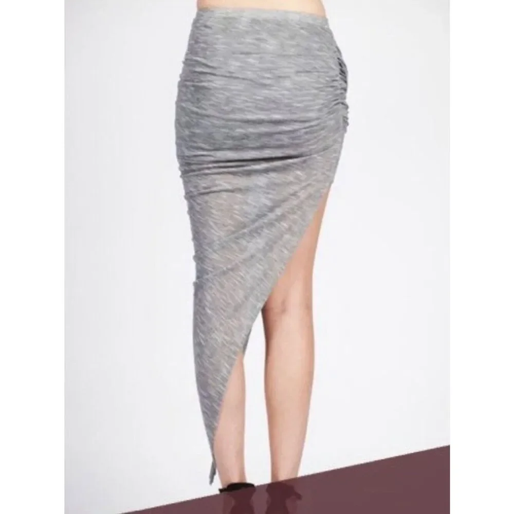 Hommage Gray Draped Twist Front Asymmetrical Midi Skirt Rayon Small